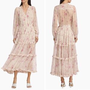 LoveShackFancy Kailo Silk Floral Tiered Maxi Dress - No Size Tag